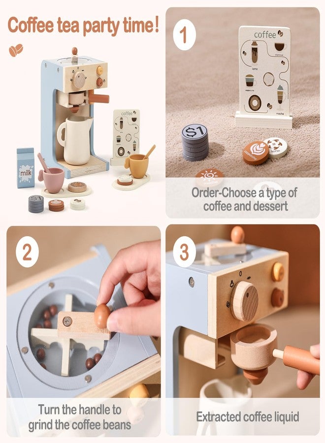 EERKEOD Toy Coffee Maker for Kids Wooden Kids Coffee Maker Playset for Toddlers Play Kitchen Accessories Gift for Girls and Boys - Image 3